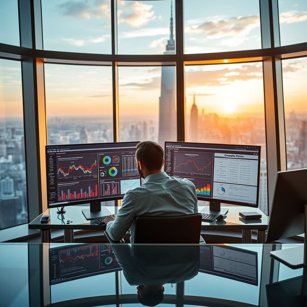 A marketer analyzing competitor data on a screen.