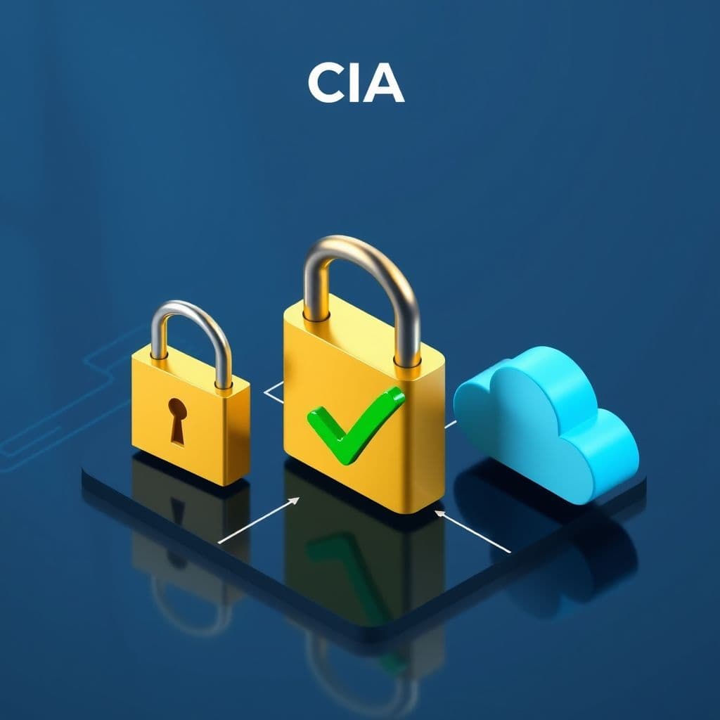 Illustration of data security fundamentals: confidentiality, integrity, and availability.