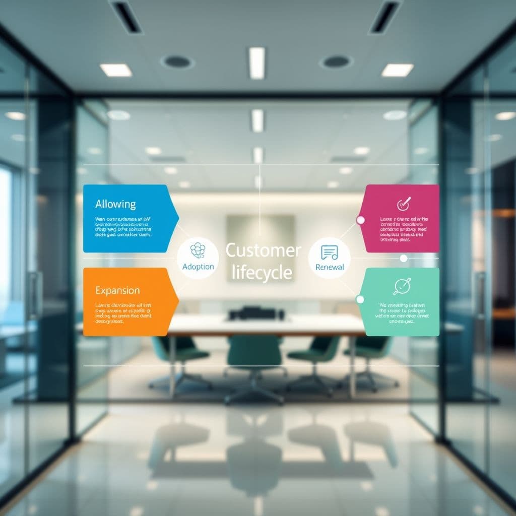 Illustration of the customer lifecycle stages from onboarding to renewal.