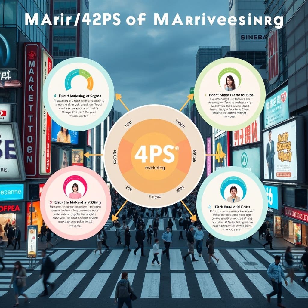 Marketing fundamentals visualization with 4Ps framework and market segmentation charts