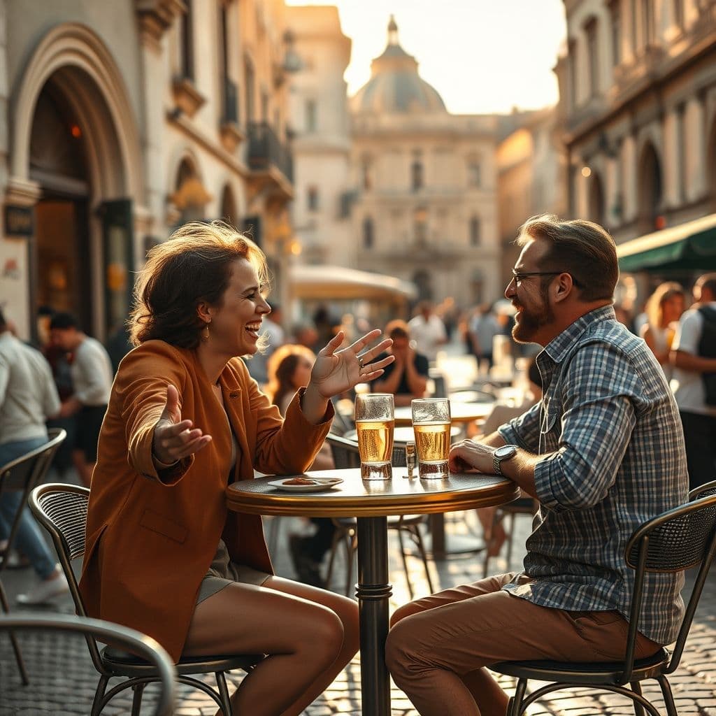 Two people demonstrating 'Yes, And' in a conversation, with one adding to the other's idea.