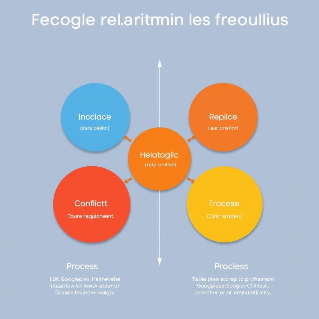 Diagram showing different types of conflicts with interconnected arrows and professional symbols