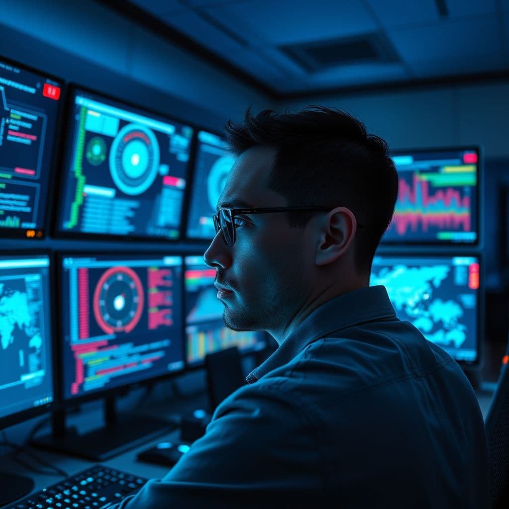 A professional Information Security Analyst working on a secure network.