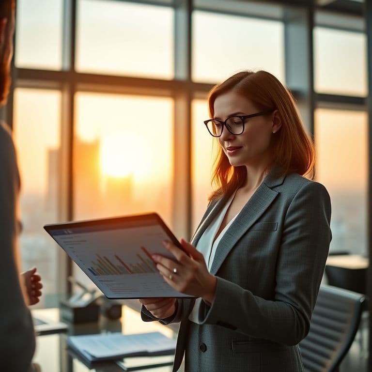 Modern HR professional analyzing workforce data in a collaborative office environment