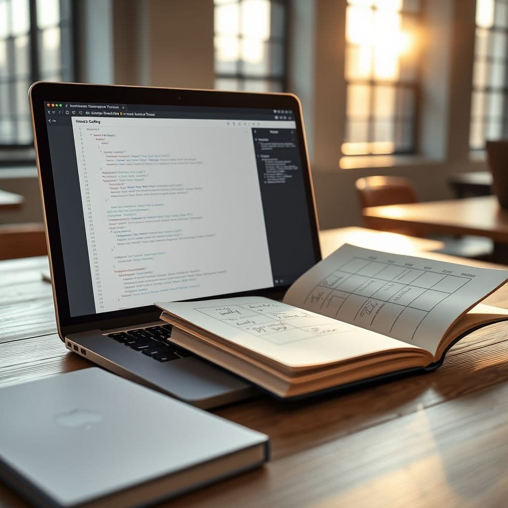 A beginner coding a simple webpage with HTML, CSS, and JavaScript.