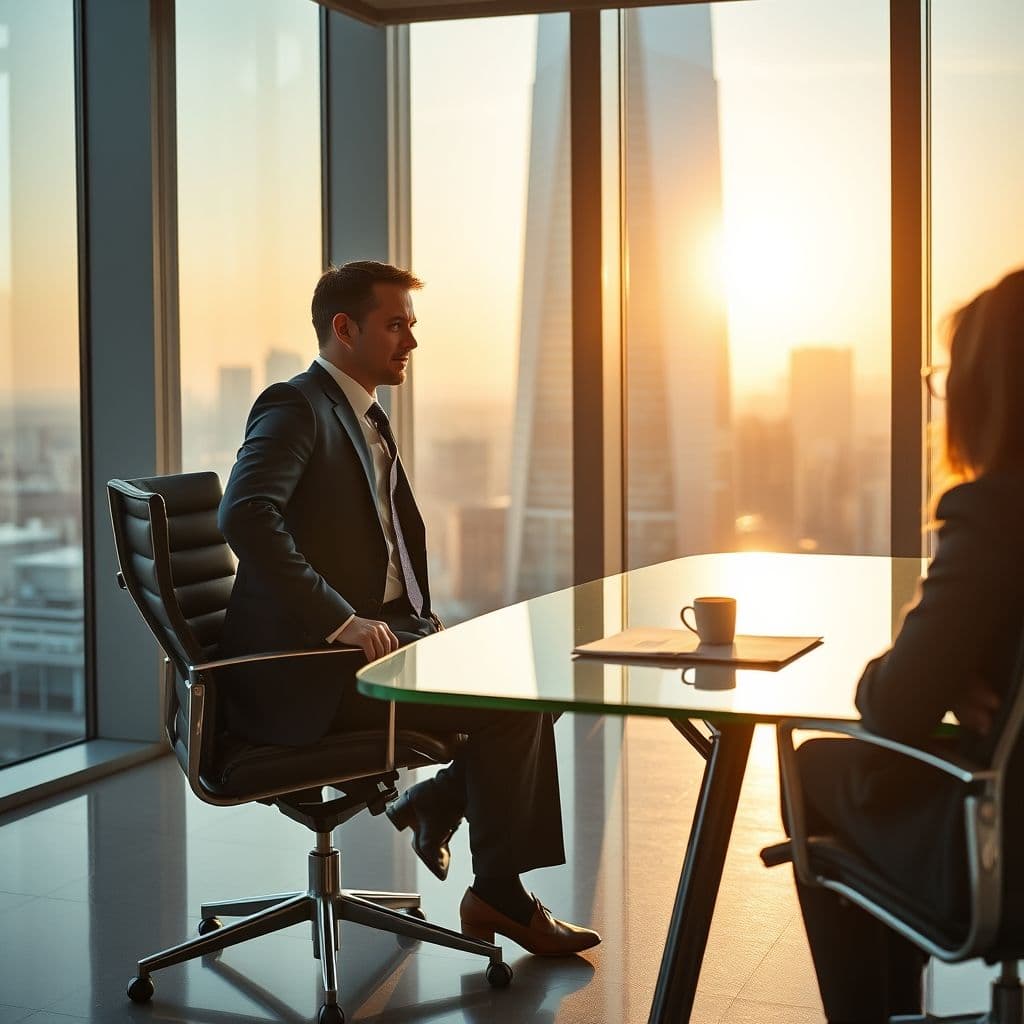 A professional business partner engaging in a consultative discussion with a client.