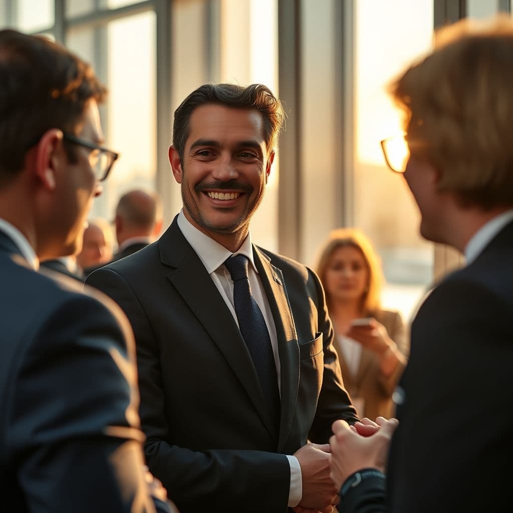 A PR professional networking at a media event.