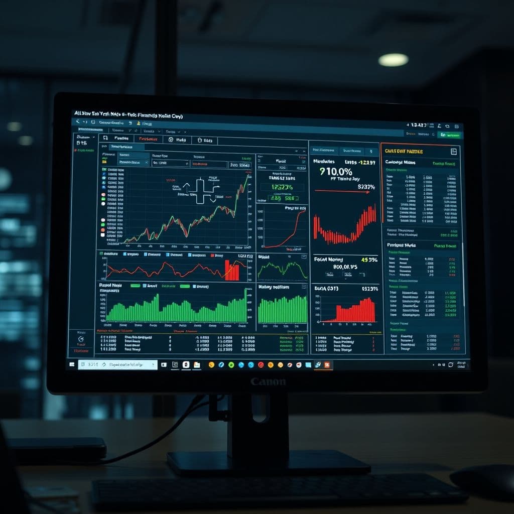 A financial model with multiple scenarios displayed on a screen.