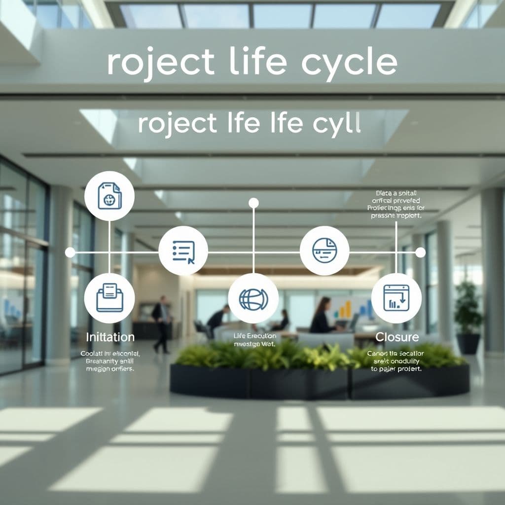 A visual representation of the project life cycle with phases labeled clearly.