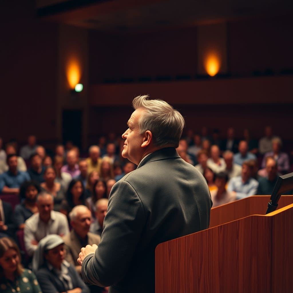 A speaker analyzing their audience before a presentation.