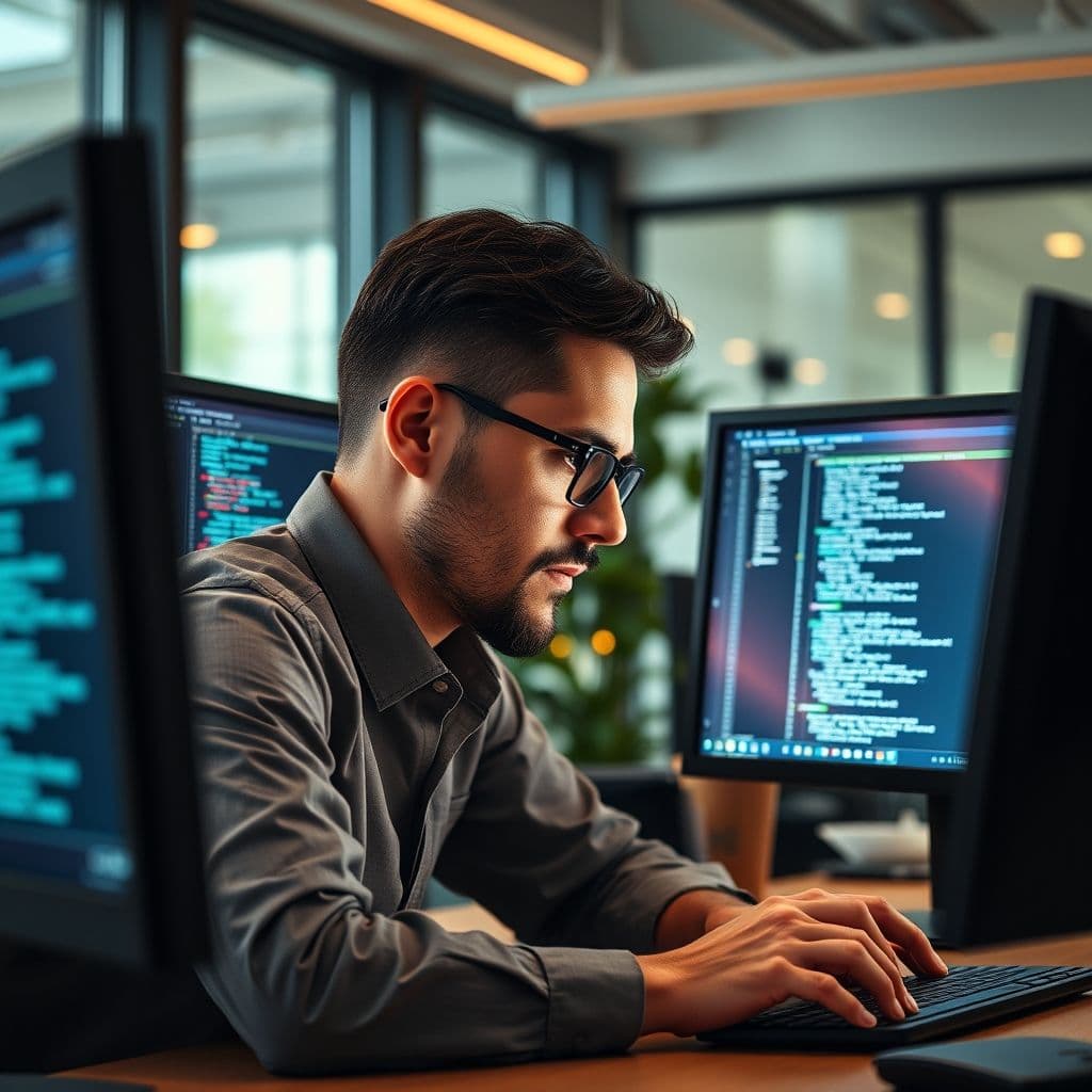 A Senior Technical Sourcer reviewing technical job descriptions and candidate profiles.