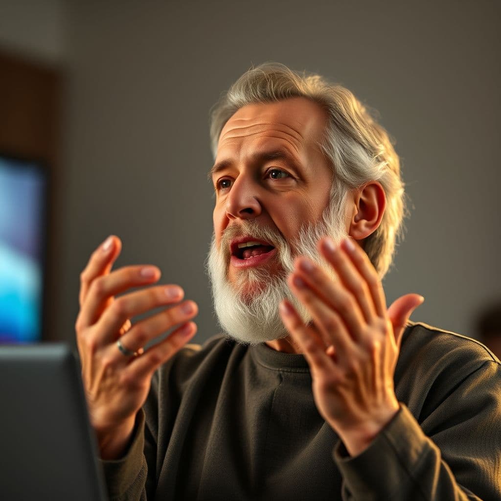 A speaker passionately telling a story during a webinar
