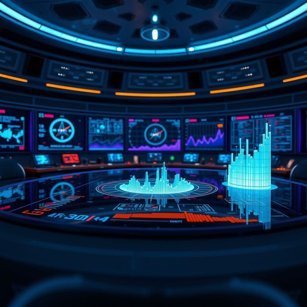 A vibrant data visualization dashboard with charts and graphs.