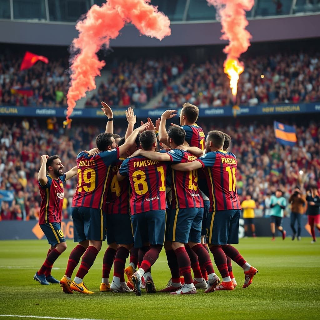 A team celebrating a goal together, showcasing teamwork and camaraderie.