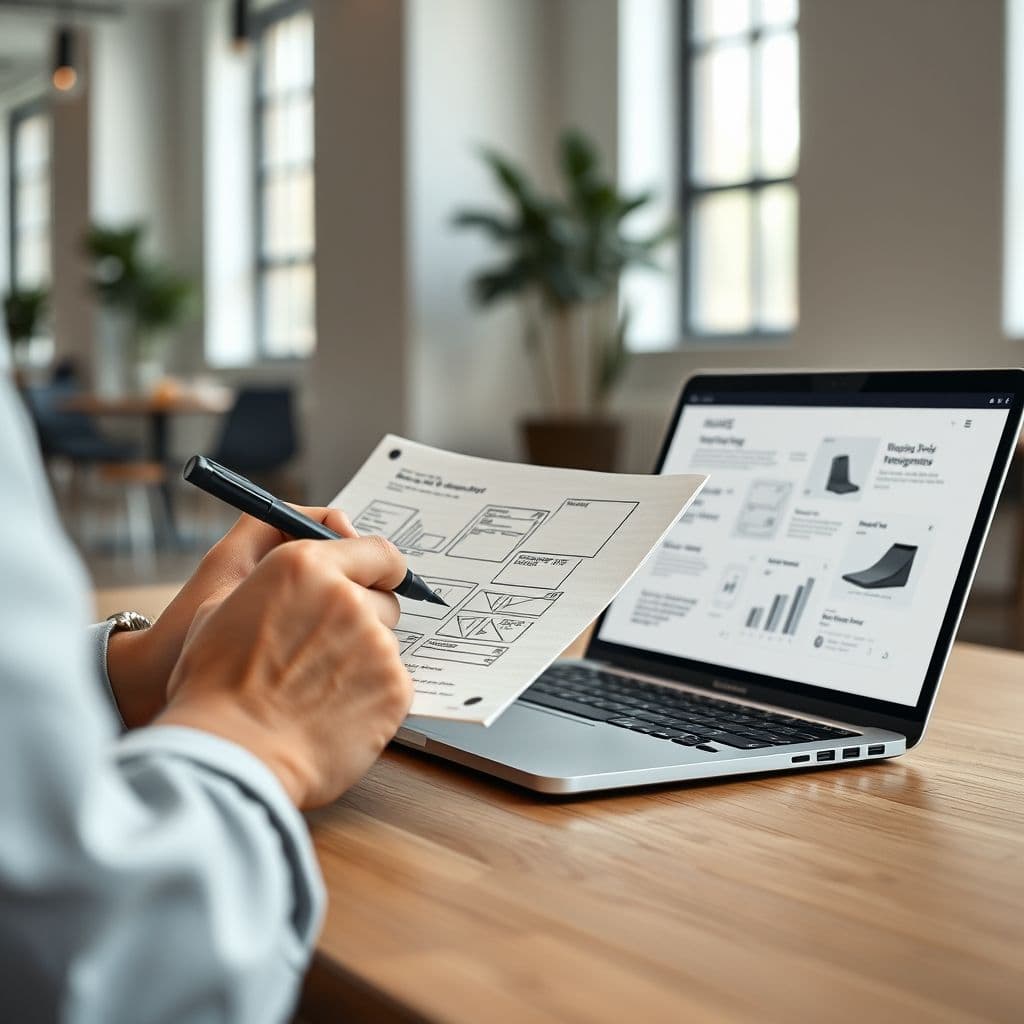 A designer creating wireframes and prototypes for a mobile app.