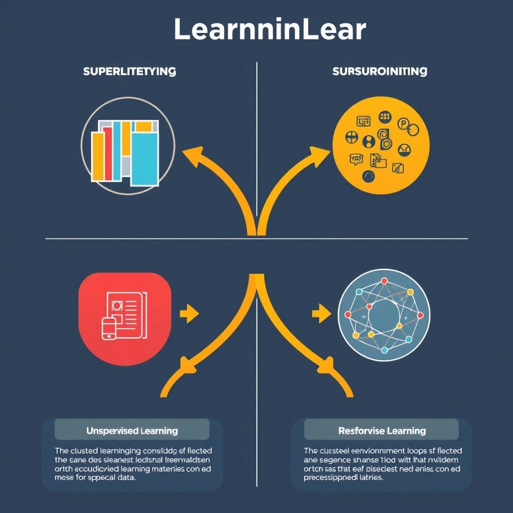 Illustrated diagram showing the three main types of machine learning with examples