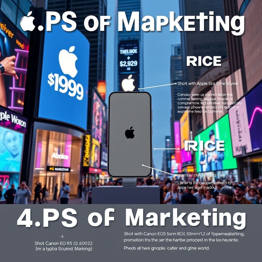 Illustration of the Marketing Mix (4Ps) with examples for events.