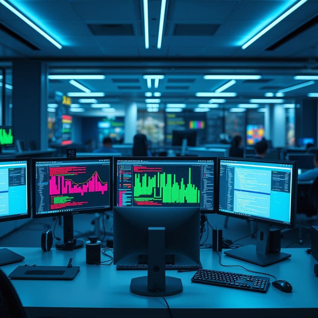 Developer working on sandbox environment seeding with multiple screens showing data flow