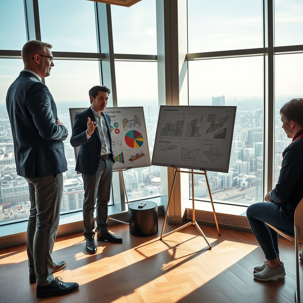 A Creative Director presenting a project to a client.