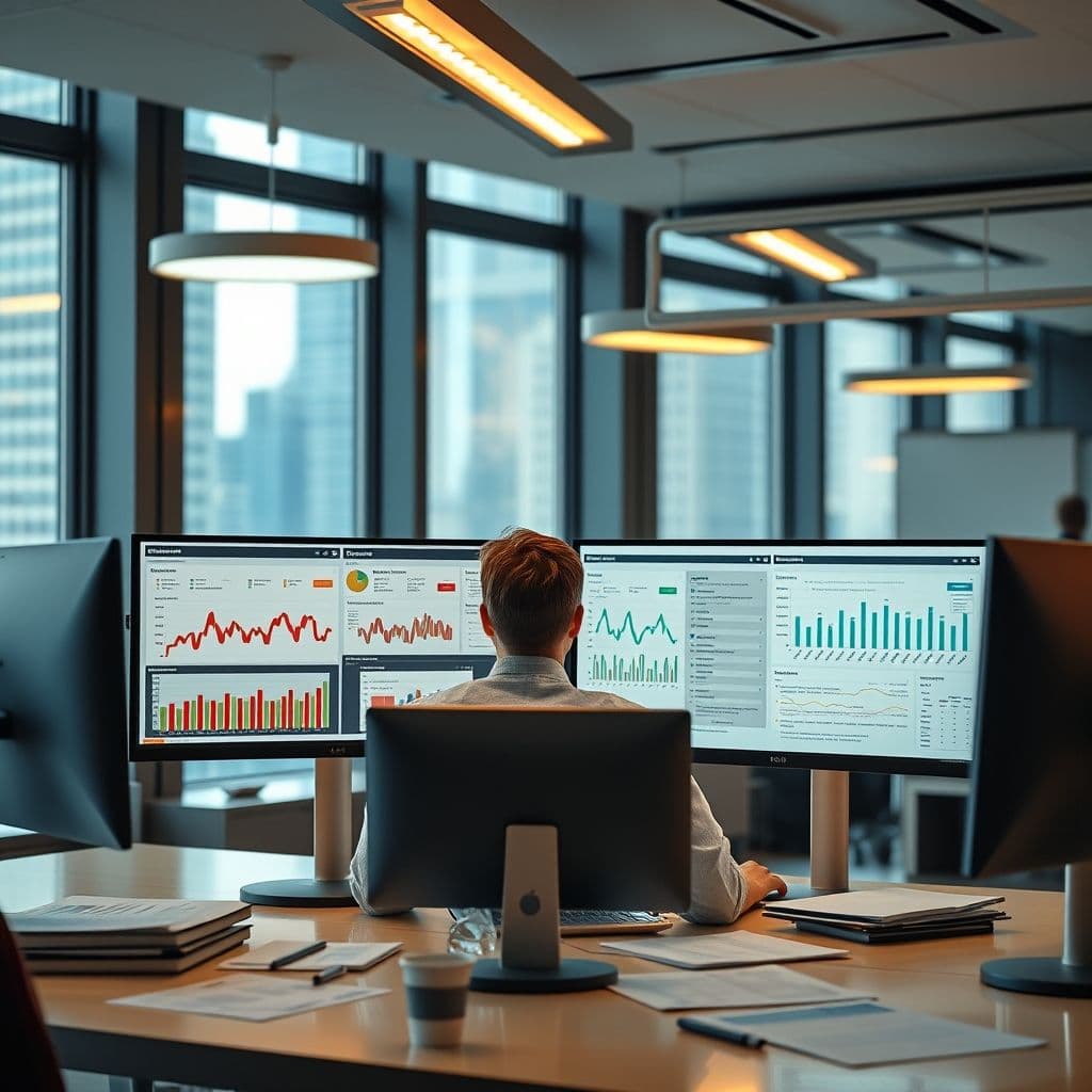 A professional compensation analyst reviewing salary data and market trends on a computer.