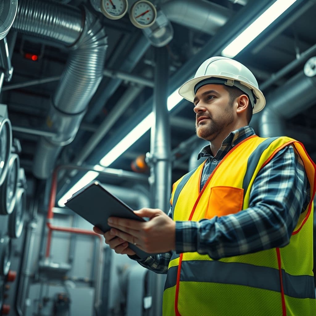 A facility manager inspecting a building's systems.