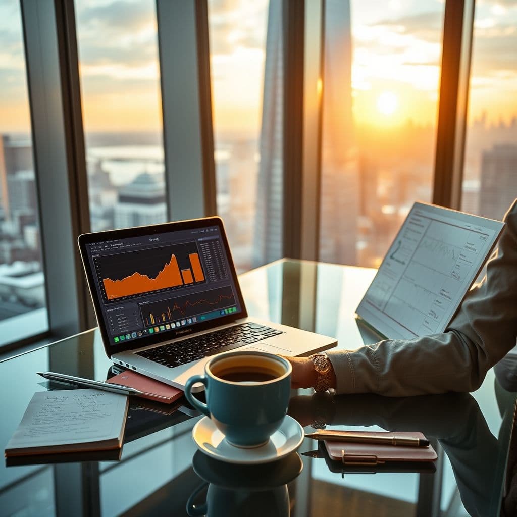A marketer analyzing data on a laptop with charts and graphs.