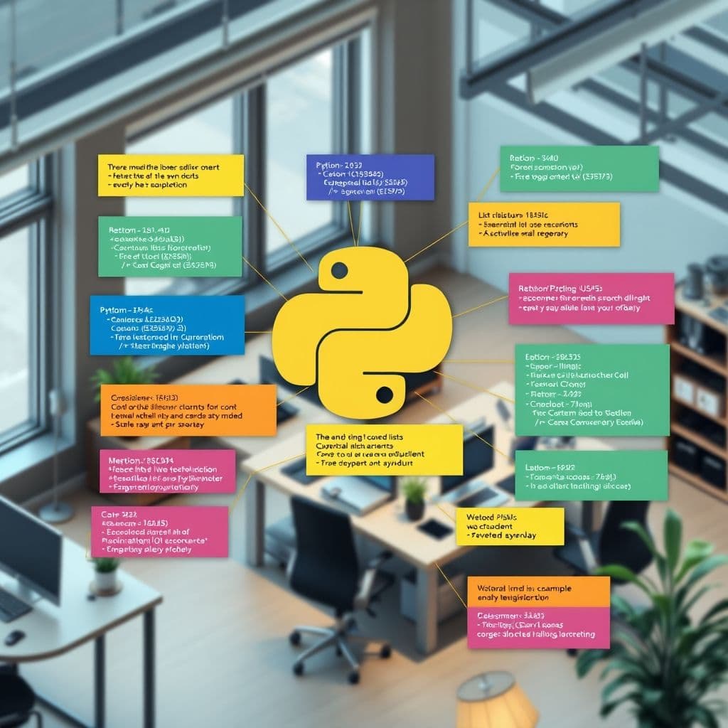 Visual representation of Python data structures and control flows for AI programming.