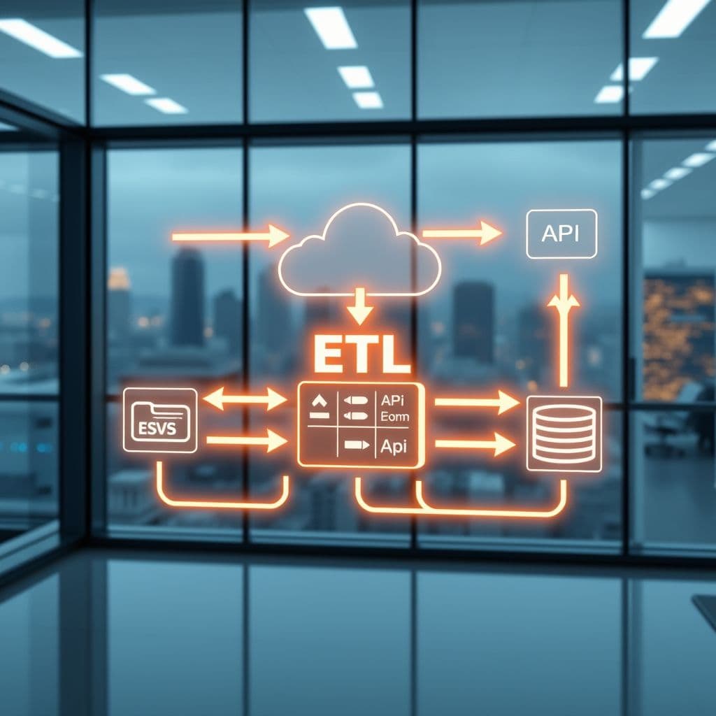 Illustration of data warehousing and ETL processes.