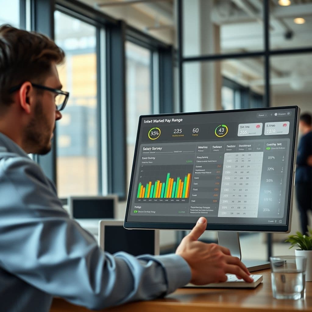 A professional conducting a salary survey using compensation software.