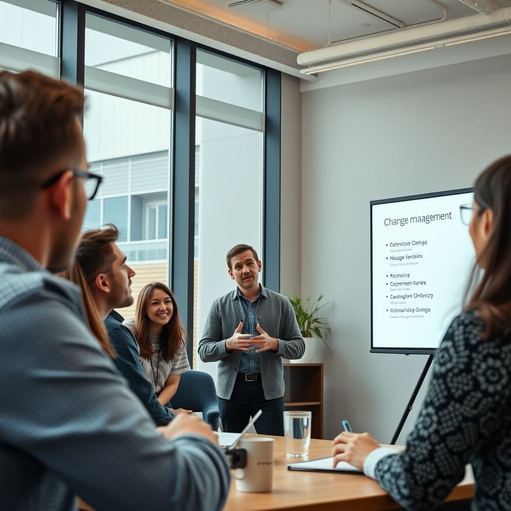A leader communicating change to a team.