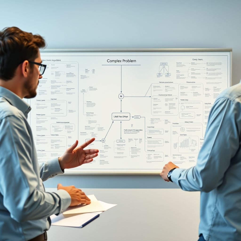 Visual representation of problem decomposition with flowcharts and diagrams