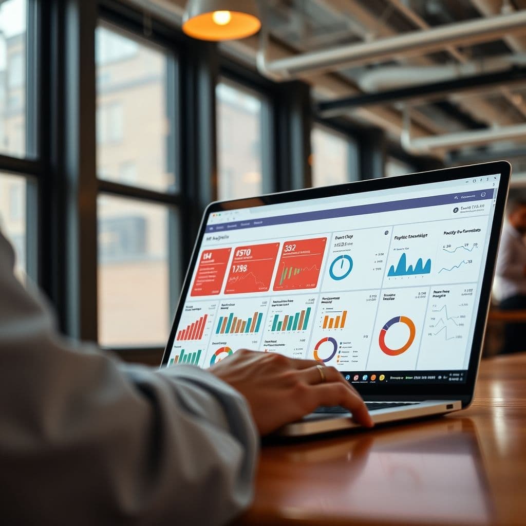 A People Generalist analyzing HR data on a dashboard.