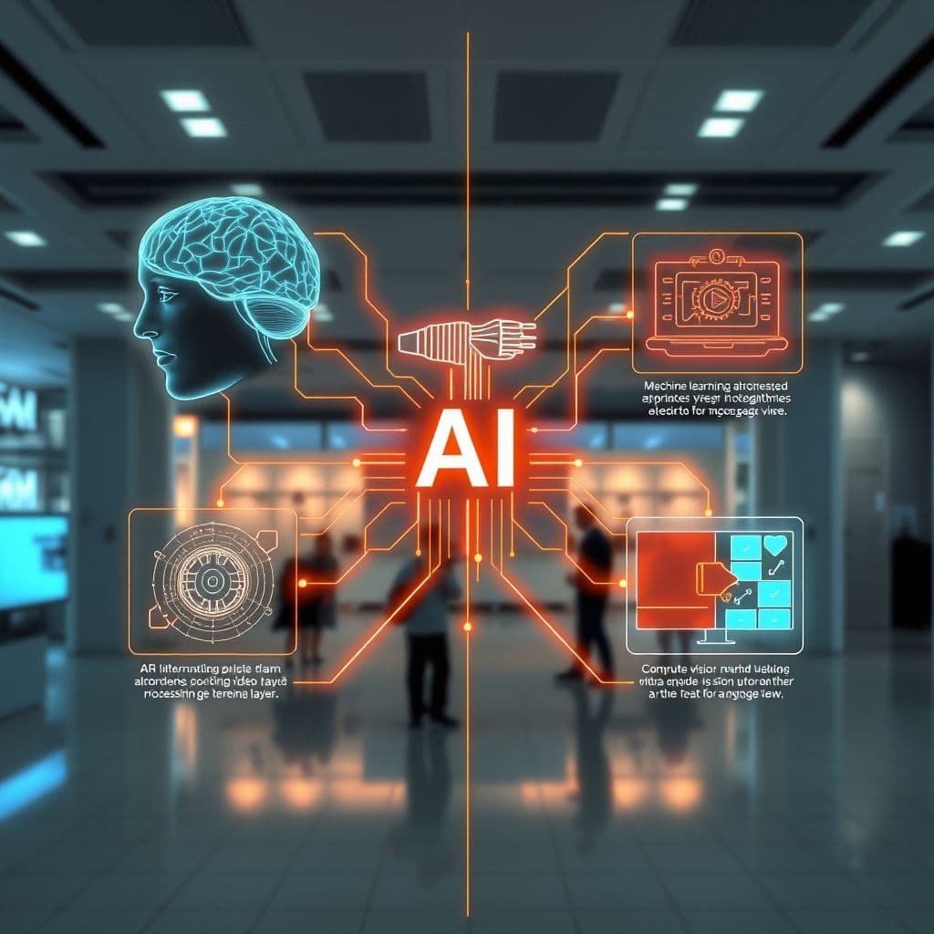Visual representation of AI concepts interconnected in video creation workflow