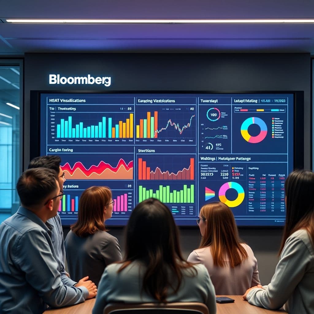 A colorful data visualization dashboard with multiple charts and graphs.