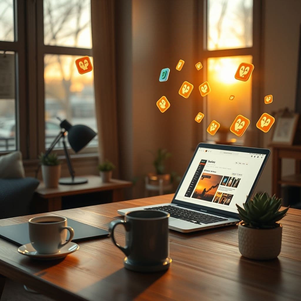 Illustration of a person exploring Product Hunt on a laptop, surrounded by product icons and upvote buttons.