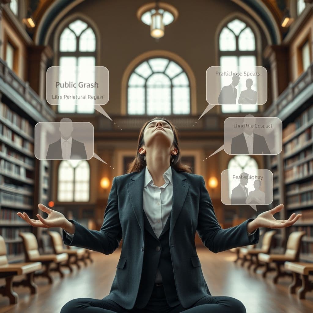 Person practicing breathing exercises and visualization in a peaceful setting