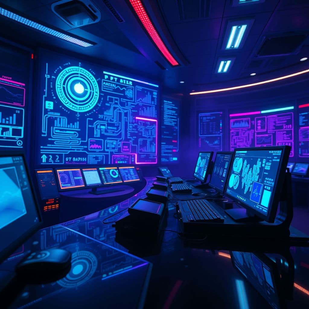 A futuristic AI agent interacting with its environment, showcasing the potential of intelligent agent development.