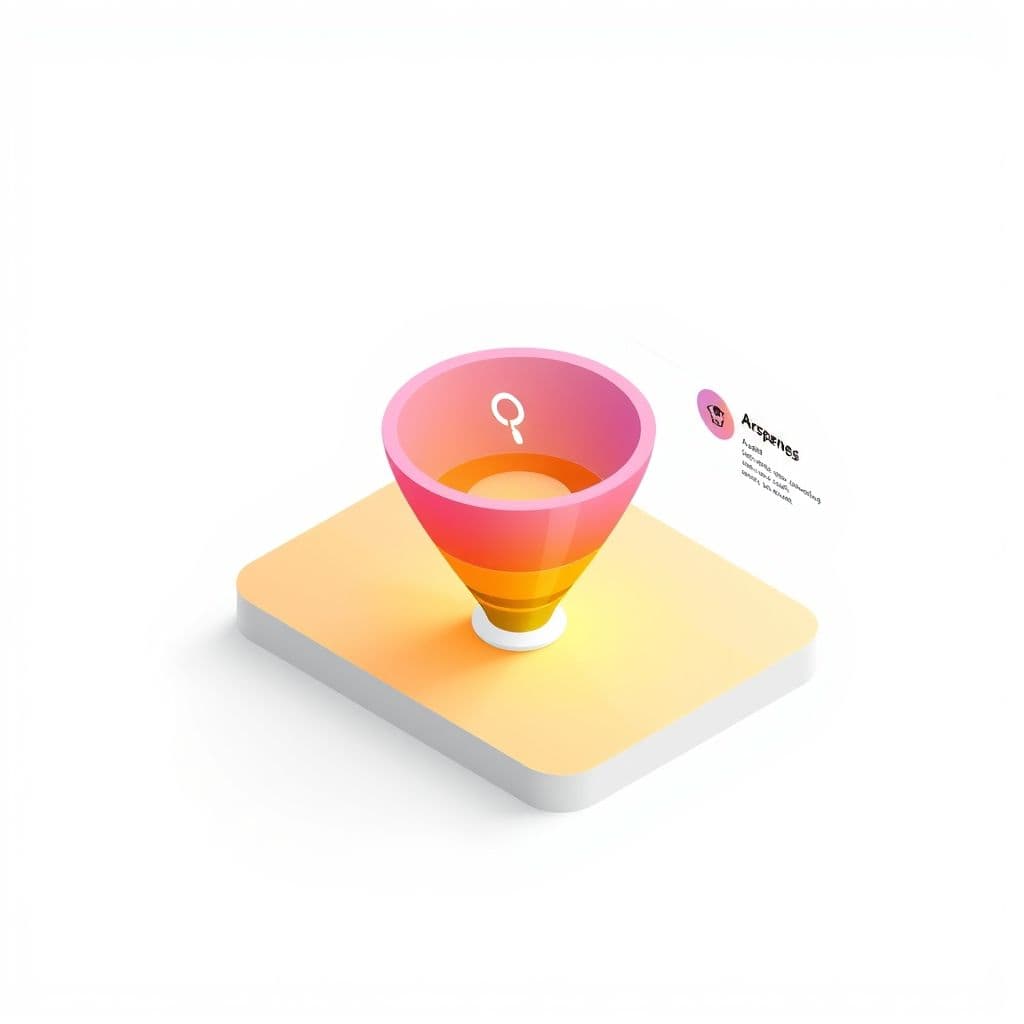 Illustration of a marketing funnel with stages from awareness to retention.