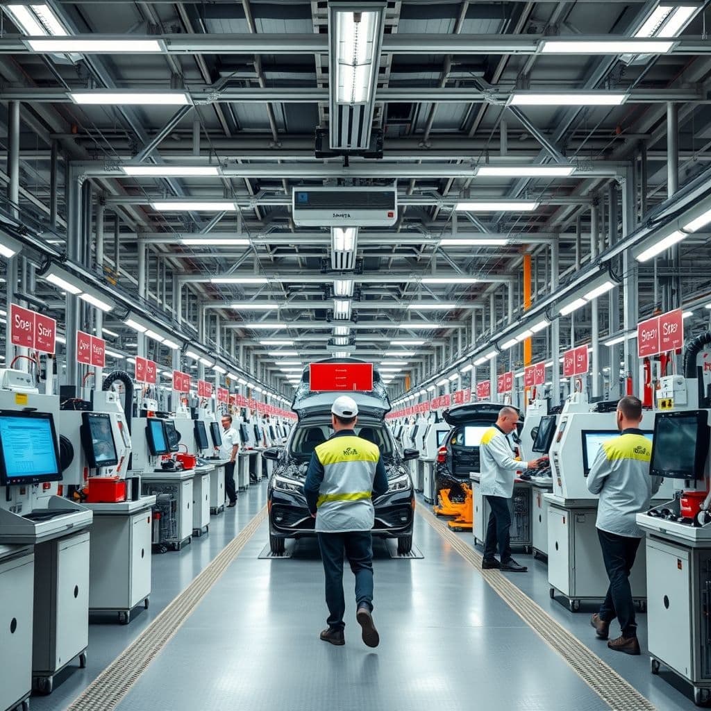 Illustration of lean operations in a manufacturing plant.