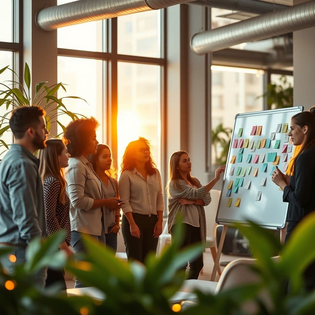 Illustration of PR professionals brainstorming strategies.