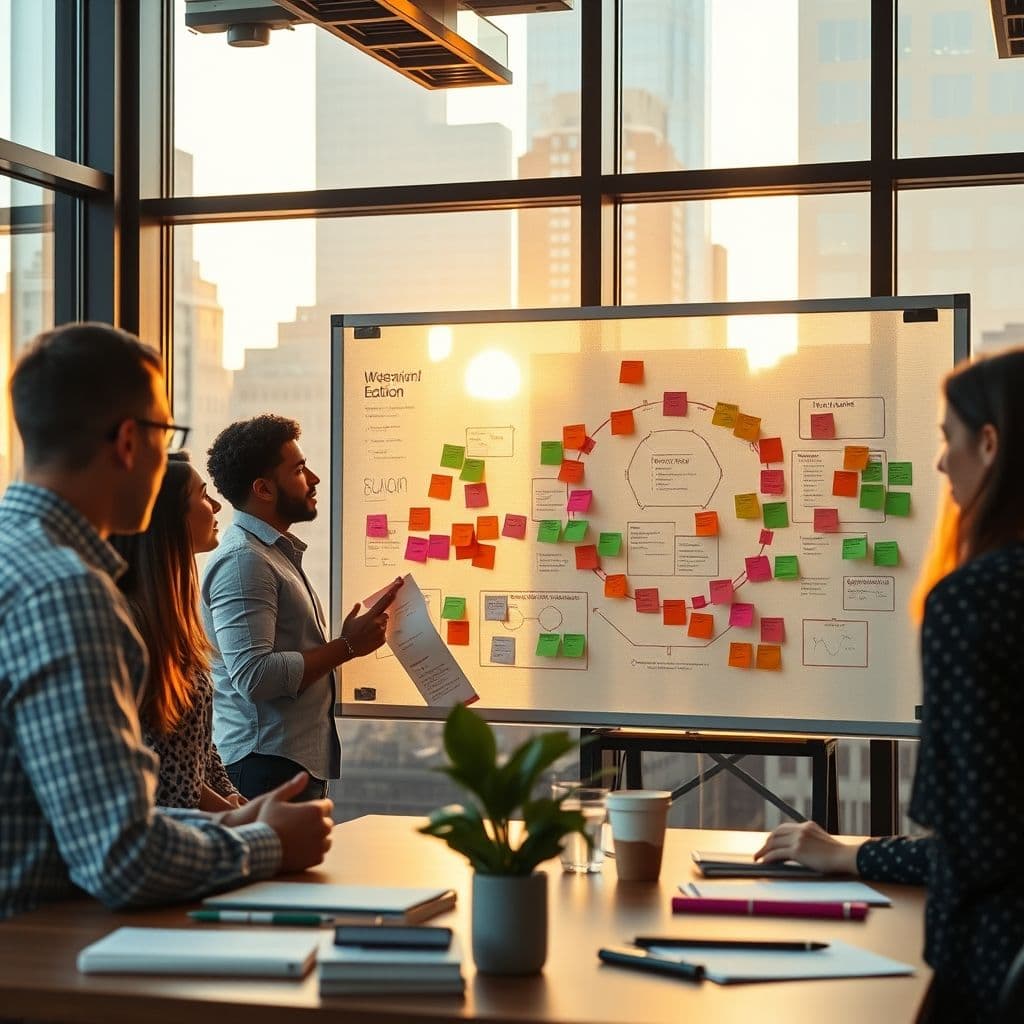 A salesperson analyzing common customer objections on a whiteboard.