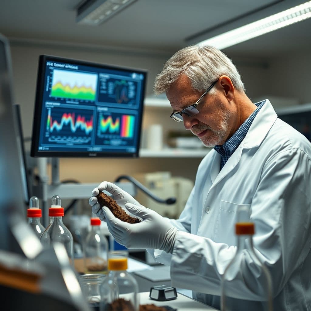 An engineer analyzing soil samples in a laboratory.