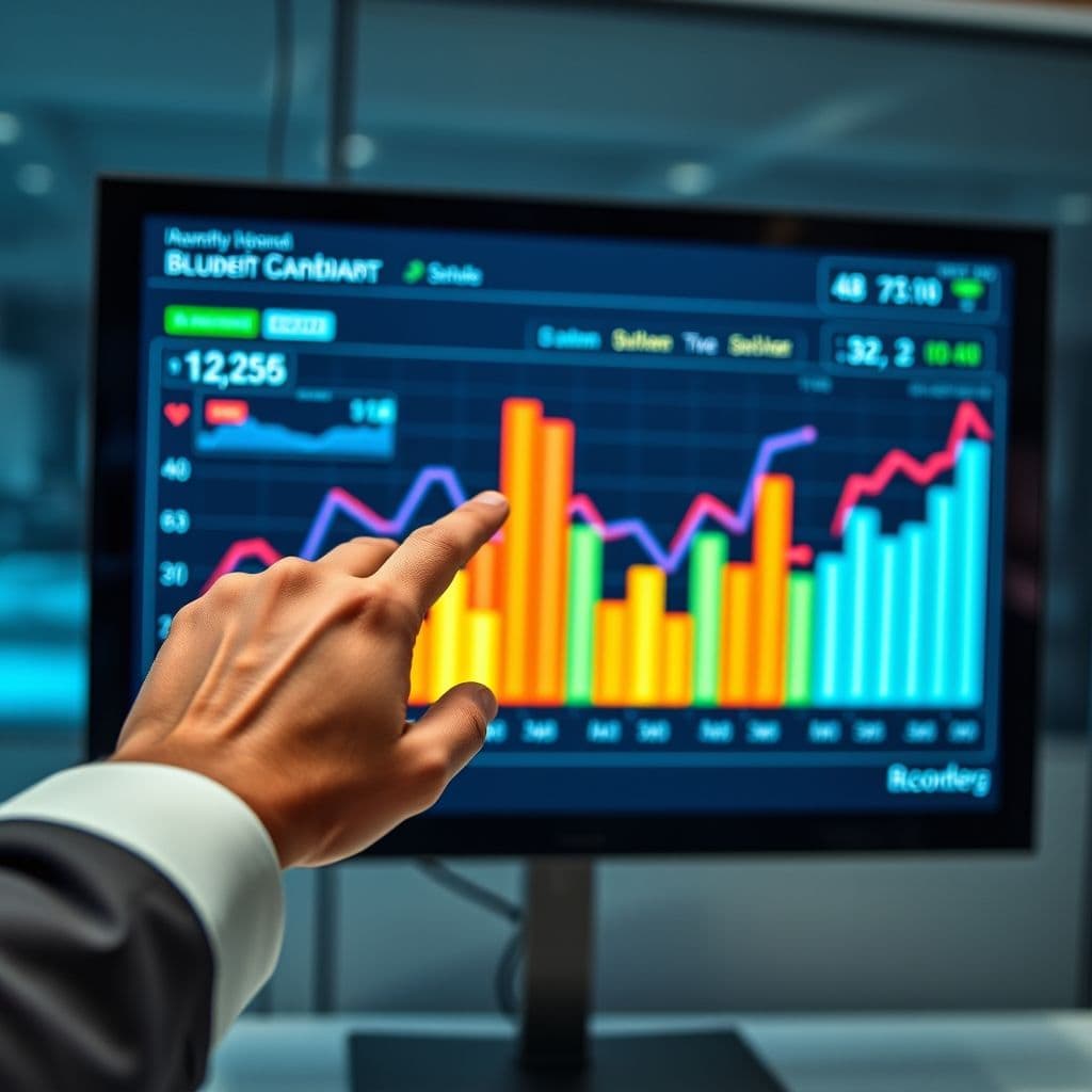 A colorful bar chart and histogram displaying data trends.