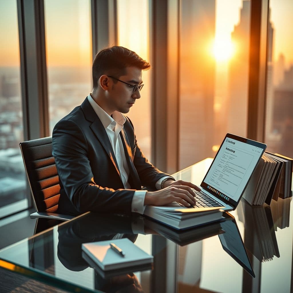 A professional HR Generalist working on employee files in a modern office setting.