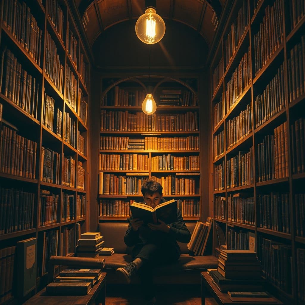 A person reading a book with a light bulb above their head, symbolizing the spark of curiosity.
