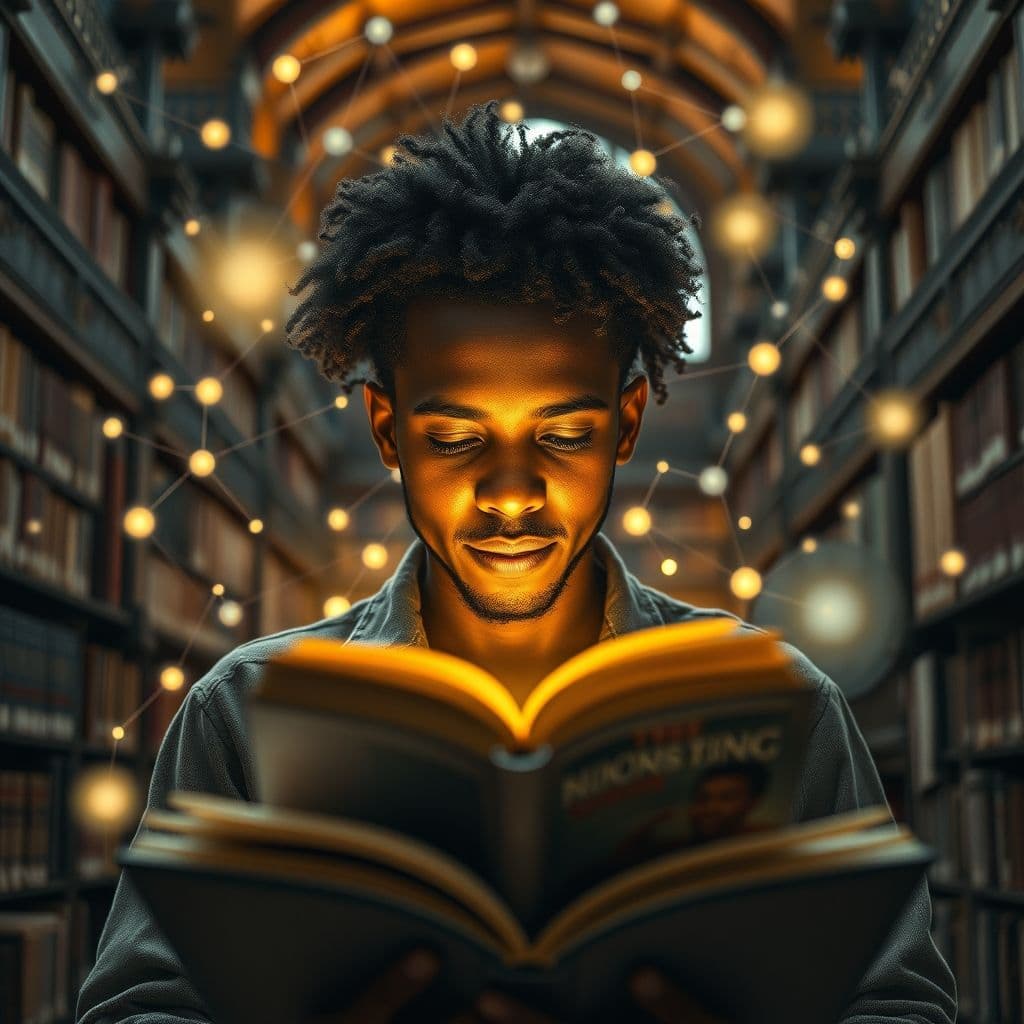 Person experiencing transformative learning breakthrough with interconnected neurons and light
