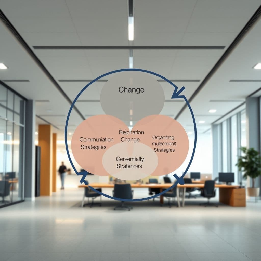 A diagram illustrating the relationship between change management, communication strategies, and organizational culture.