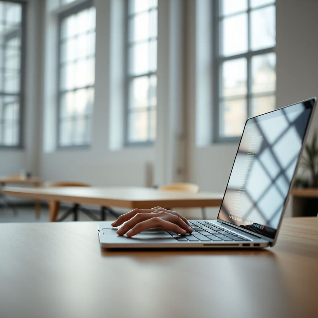 A beginner programmer writing simple code on a laptop.