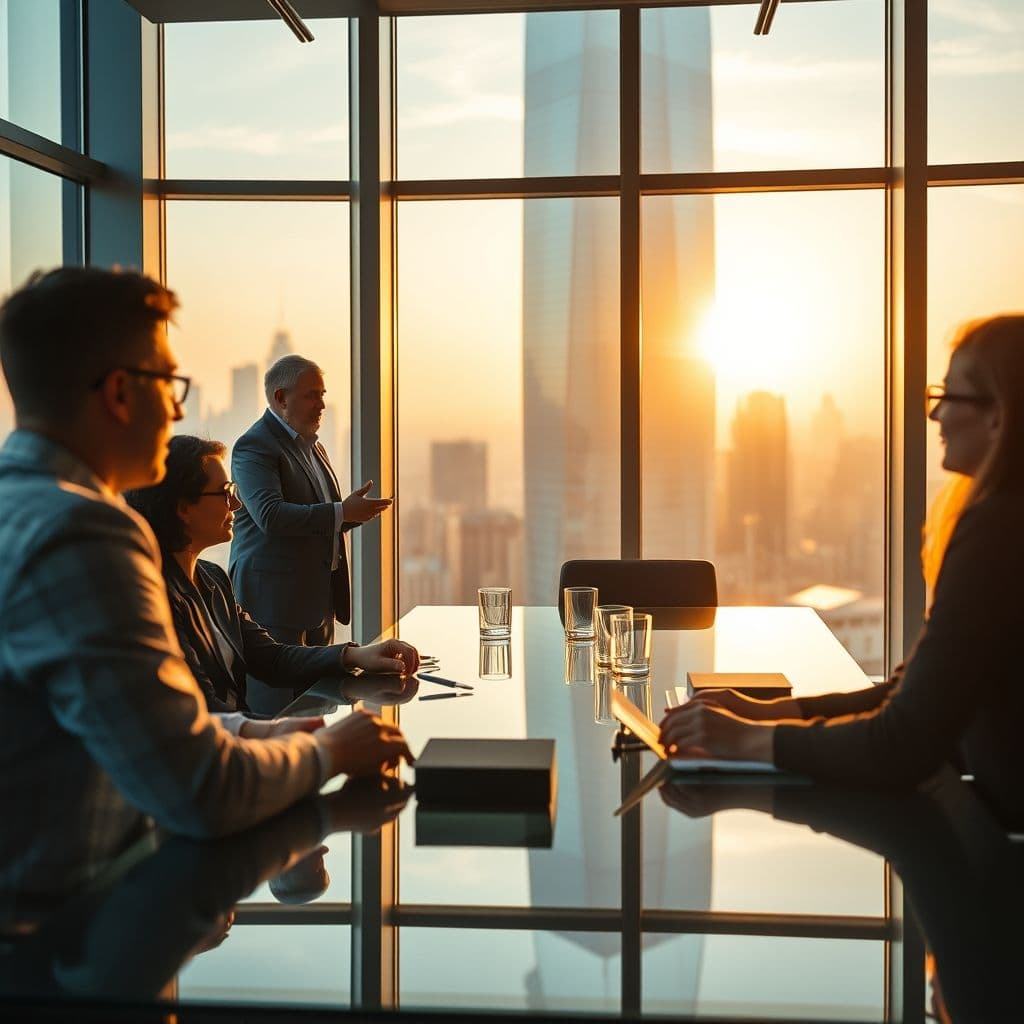 A sales professional delivering a persuasive presentation to clients.