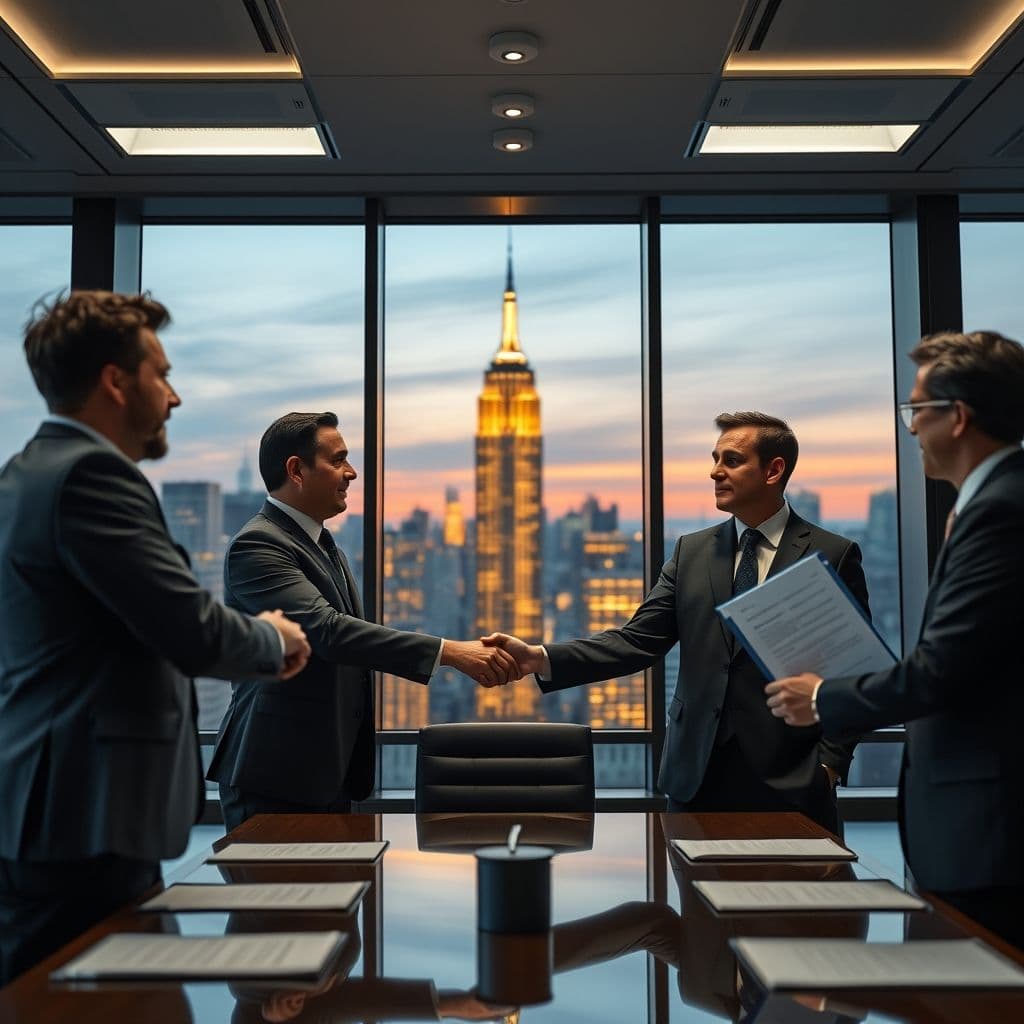A professional negotiating a deal in a boardroom.